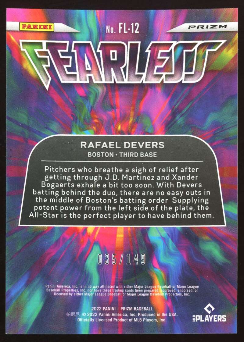 Load image into Gallery viewer, 2022 Panini Prizm Fearless Red Mojo Prizm Rafael Devers #FL-12 SP /149 Red Sox  Image 2
