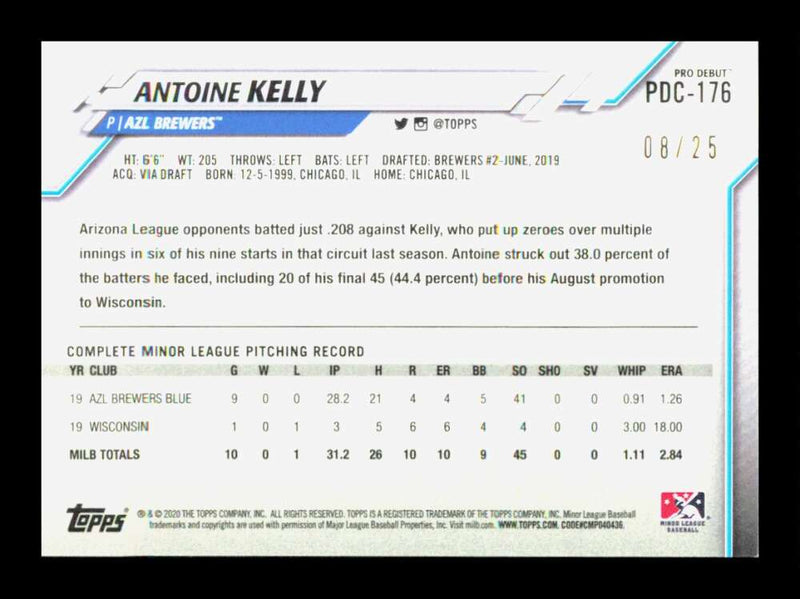 Load image into Gallery viewer, 2020 Topps Chrome Pro Debut Orange Refractor Antoine Kelly #PDC-176 Rookie /25 Image 2
