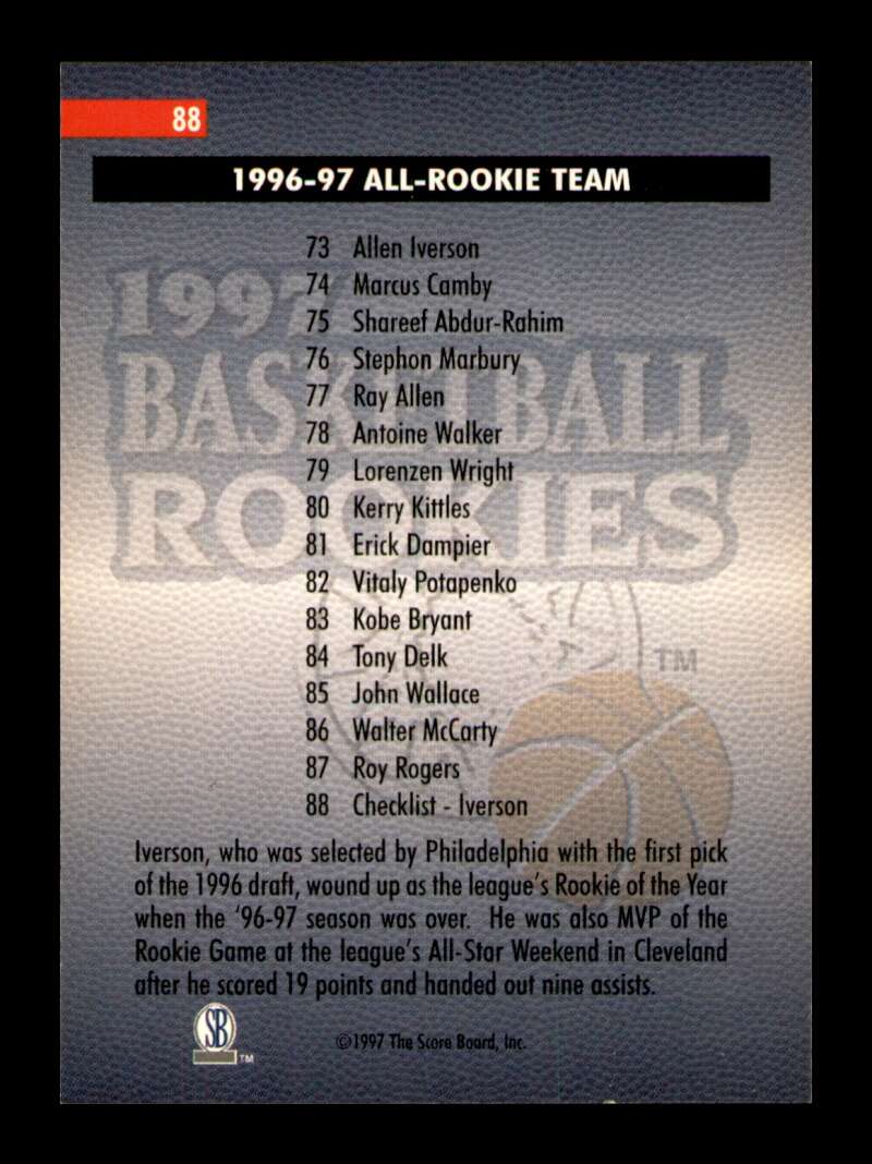 Load image into Gallery viewer, 1997-98 Score Board Rookies Allen Iverson #88 Philadelphia 76ers Image 2
