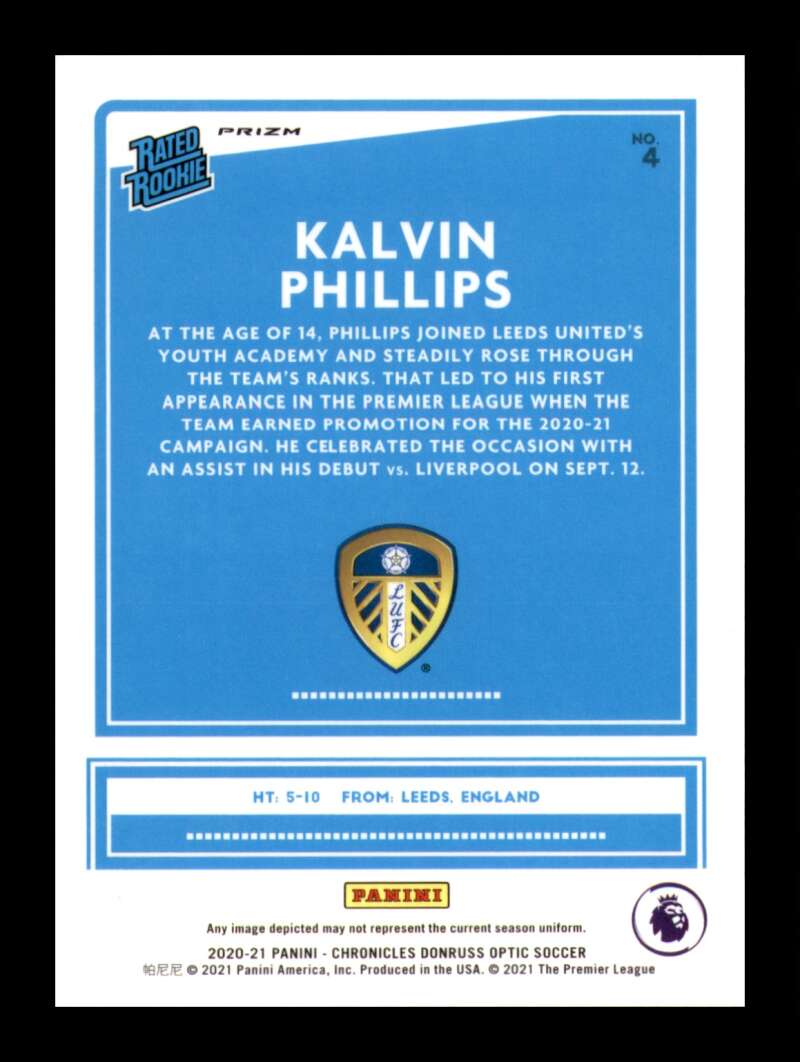 Load image into Gallery viewer, 2020-21 Panini Donruss Optic EPL Purple Mojo Prizm Kalvin Phillips #4 Leeds United Rookie RC  Image 2
