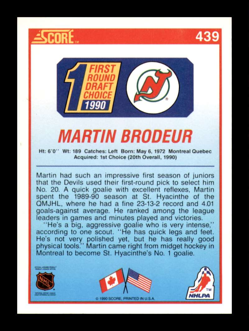 Load image into Gallery viewer, 1990-91 Score Martin Brodeur #439 New Jersey Devils Rookie RC  Image 2
