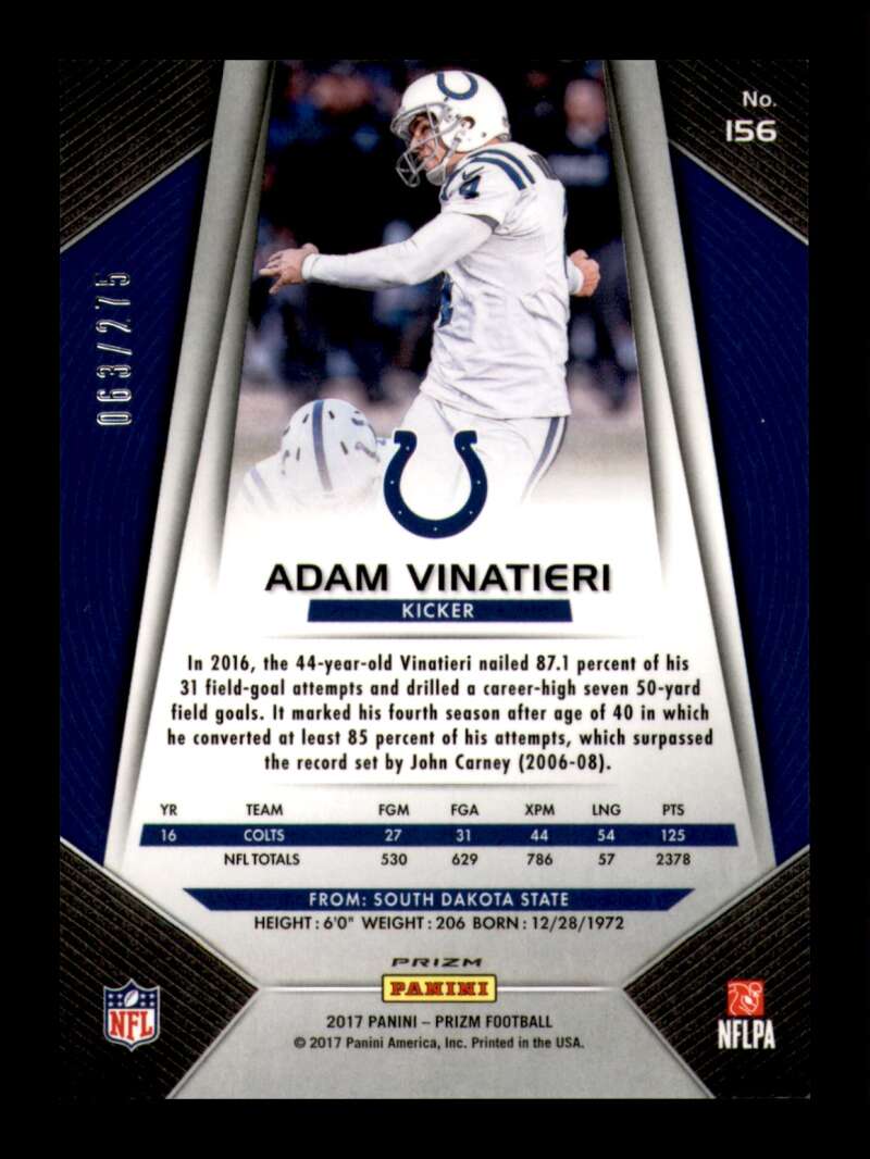 Load image into Gallery viewer, 2017 Panini Prizm Orange Prizm Adam Vinatieri #156 Indianapolis Colts /275  Image 2
