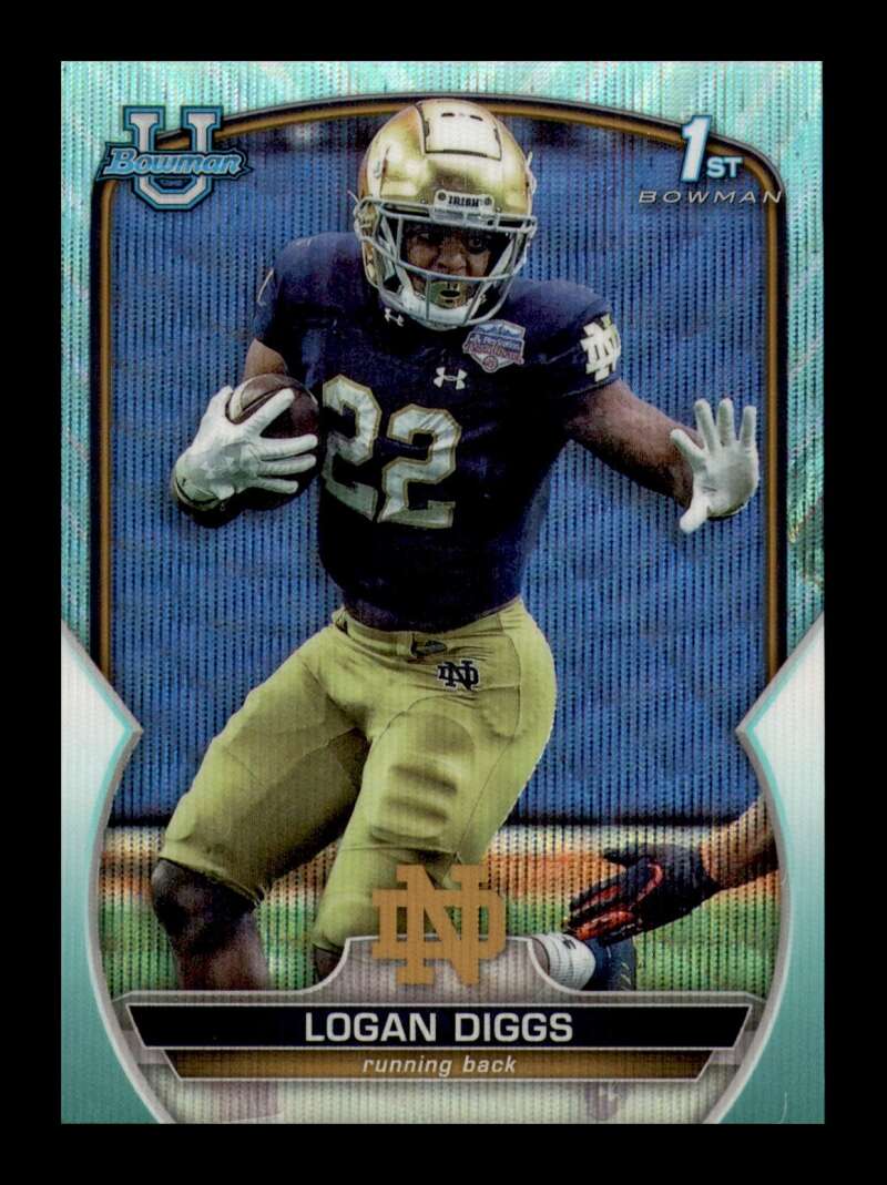 Load image into Gallery viewer, 2022 Bowman Chrome University Aqua Wave Refractor Logan Diggs #38 Notre Dame Rookie RC /299  Image 1
