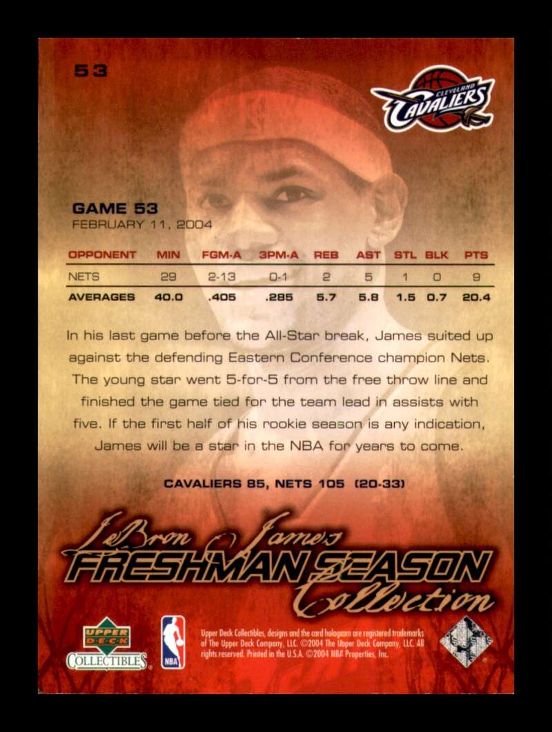 Load image into Gallery viewer, 2004-05 Upper Deck Freshman Season LeBron James #53 Cleveland Cavaliers Image 2
