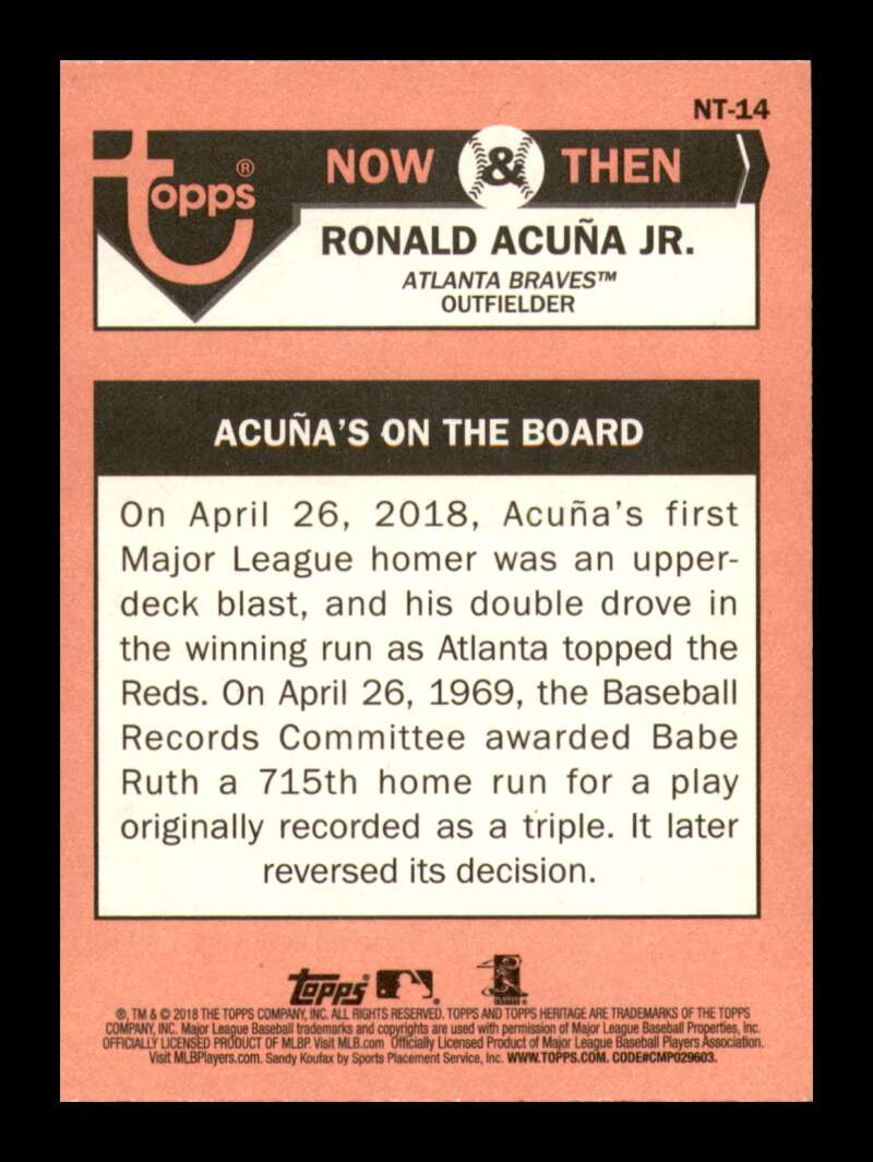 Load image into Gallery viewer, 2018 Topps Heritage Now &amp; Then Ronald Acuna Jr #NT-14 Atlanta Braves Rookie RC Image 2
