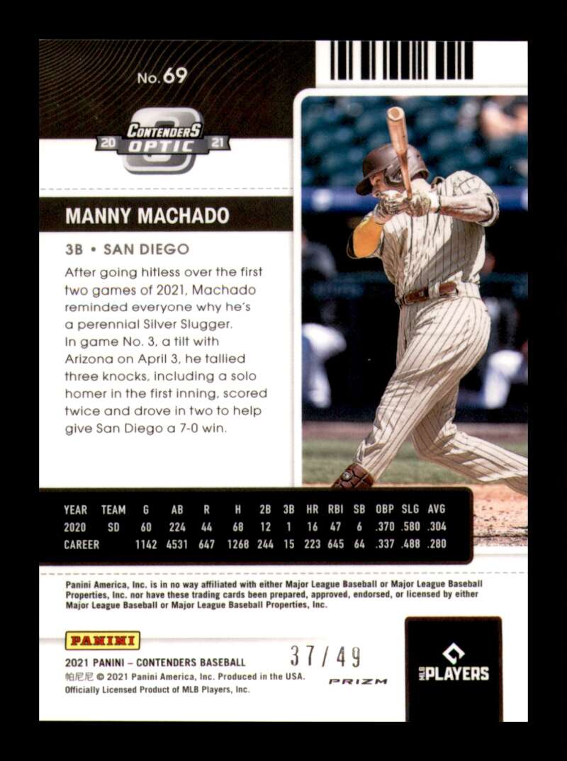 Load image into Gallery viewer, 2021 Contenders Optic Season Ticket Orange Prizm Manny Machado #69 San Diego Padres /49  Image 2
