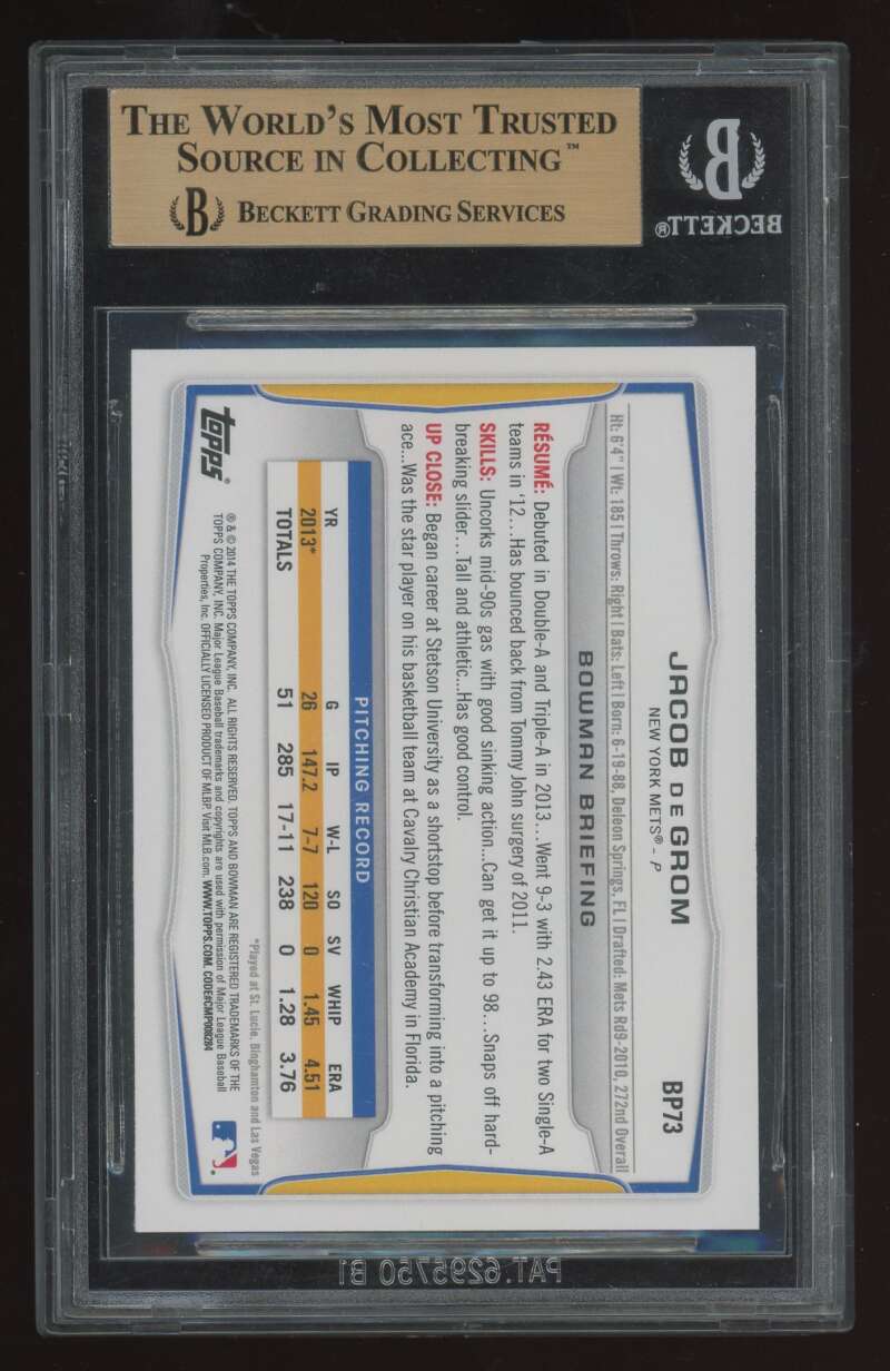 Load image into Gallery viewer, 2014 Bowman Prospects Jacob deGrom #BP73 Rookie RC BGS 9.5 Image 2
