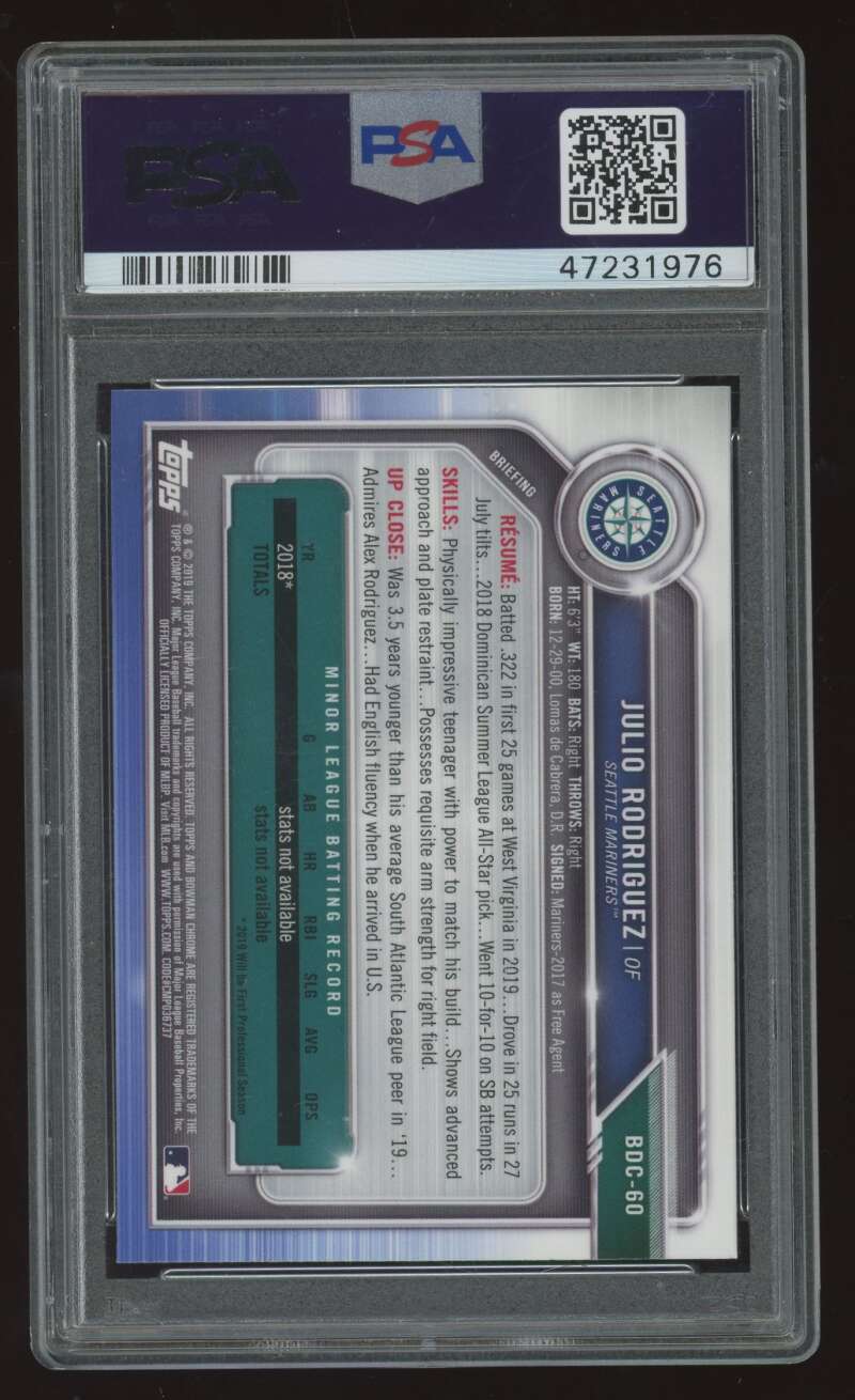 Load image into Gallery viewer, 2019 Bowman Draft Chrome Julio Rodriguez #BDC-60 Rookie RC PSA 9 Image 2
