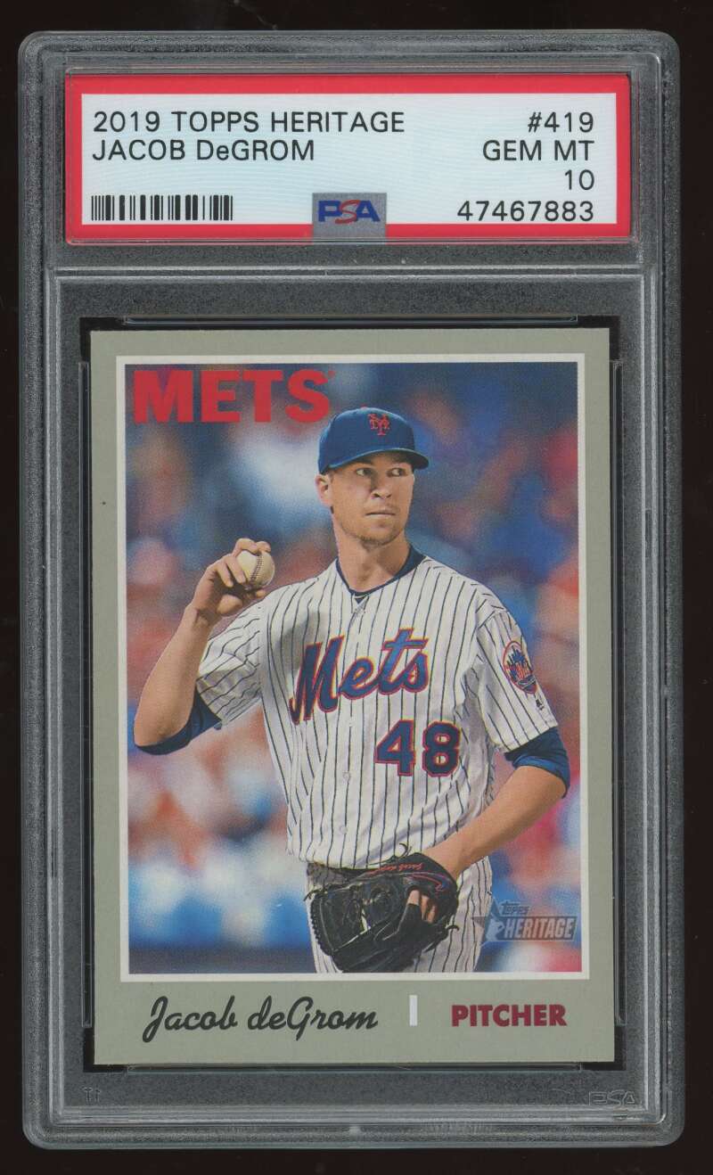 Load image into Gallery viewer, 2019 Topps Heritage Jacob deGrom #419 New York Mets PSA 10 Image 1
