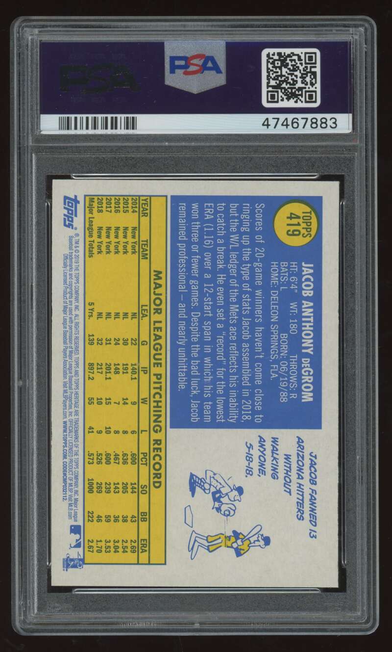Load image into Gallery viewer, 2019 Topps Heritage Jacob deGrom #419 New York Mets PSA 10 Image 2
