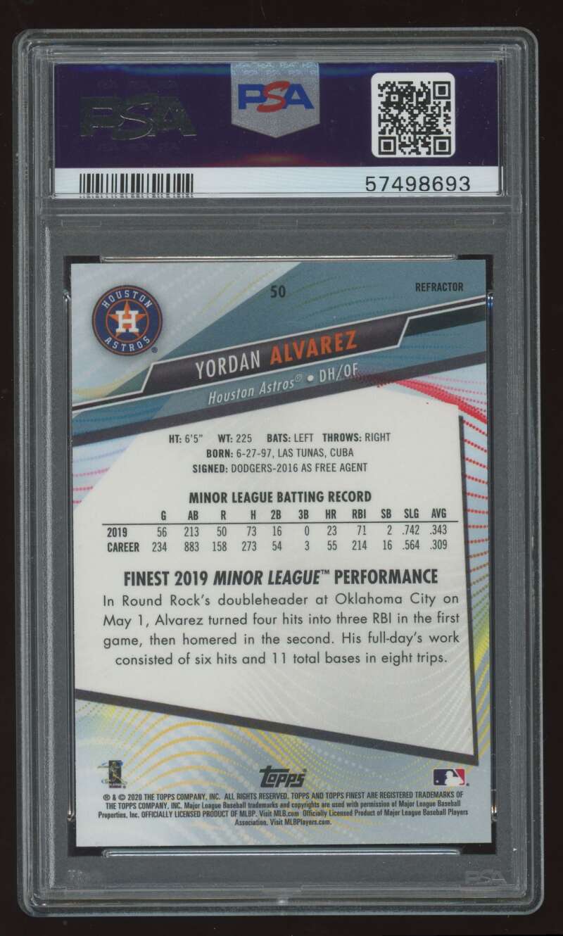 Load image into Gallery viewer, 2020 Topps Finest Refractor Yordan Alvarez #50 Rookie RC PSA 9  Image 2
