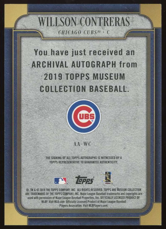 2019 Topps Museum Collection Archival Autograph Gold Willson Contreras