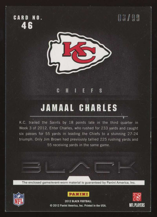 2012 Panini Black NFL Equipment Jamaal Charles 