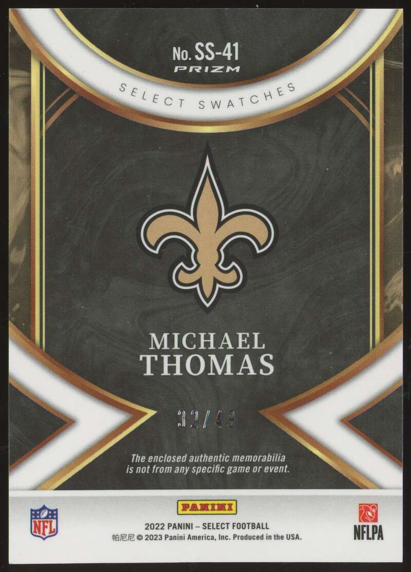 Load image into Gallery viewer, 2022 Panini Select Swatches Copper Prizm Michael Thomas #SS-41 New Orleans Saints Patch Relic /49  Image 2
