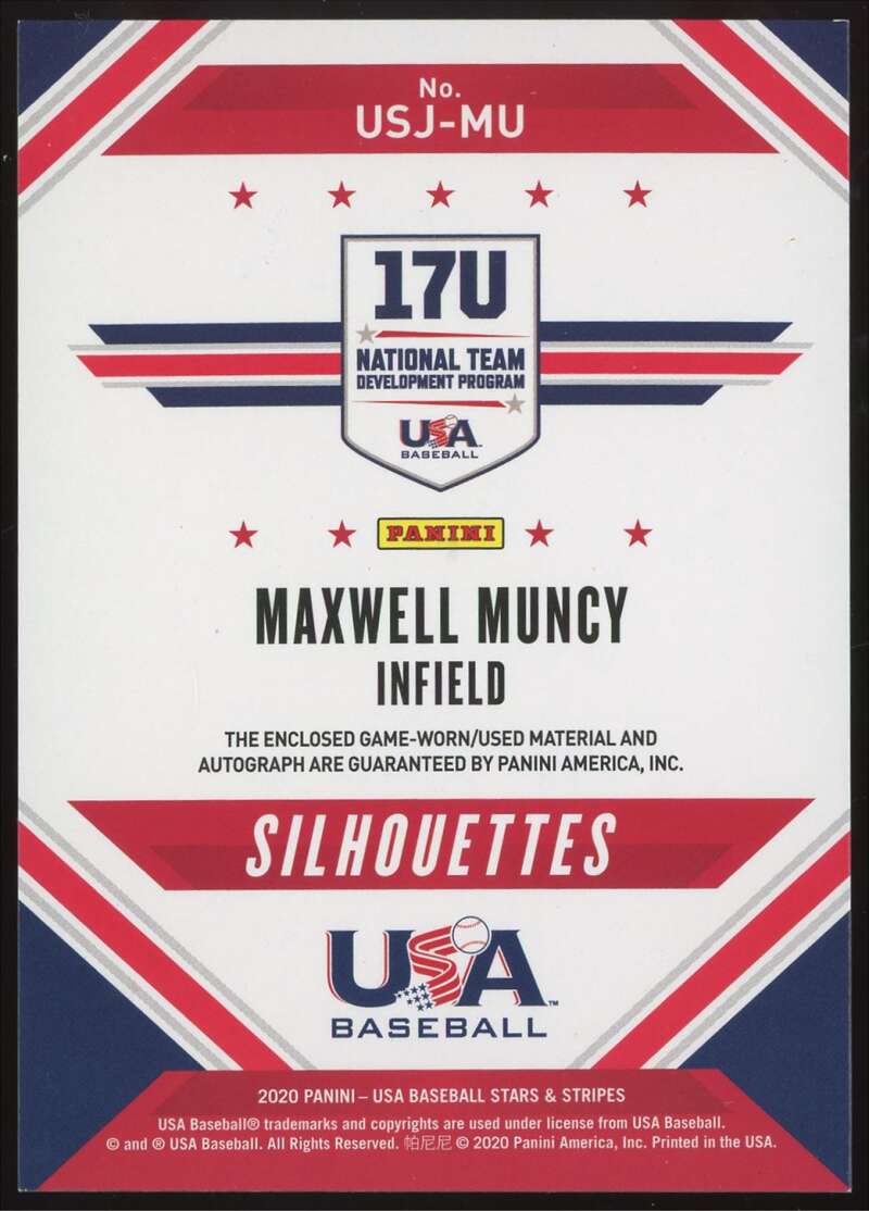 Load image into Gallery viewer, 2020 Panini Stars &amp; Stripes Silhouettes Rookie Patch Auto MaxMuncy #USJ-MU RC RPA /44  Image 2
