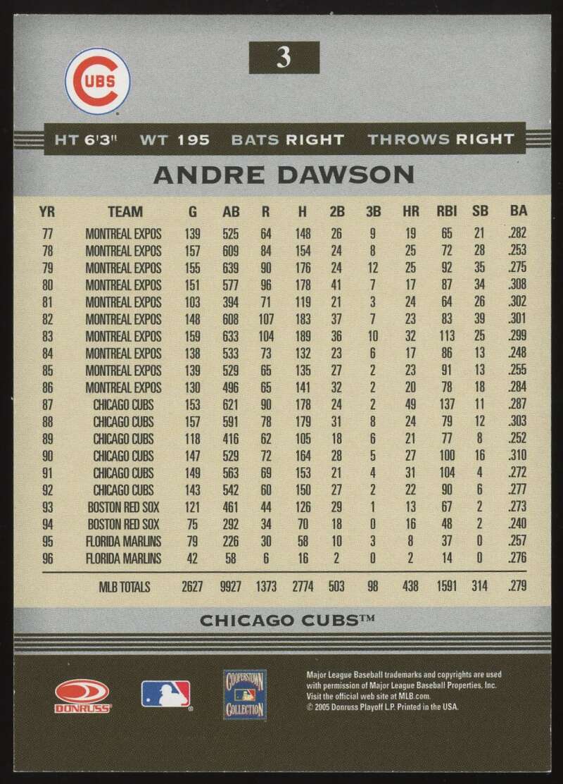 Load image into Gallery viewer, 2005 Donruss Greats Auto Andre Dawson #3 Chicago Cubs Autograph Image 2
