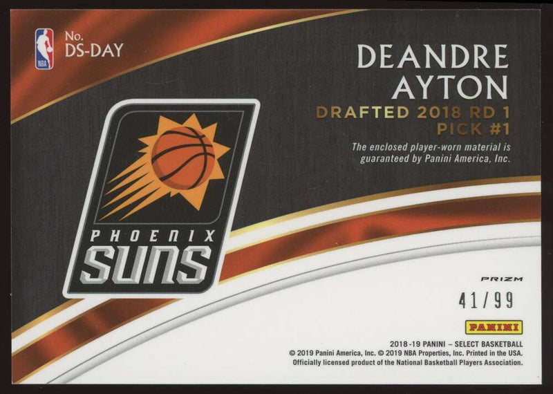 Load image into Gallery viewer, 2018-19 Panini Select Draft Selections Purple Deandre Ayton #DS-DAY Phoenix Suns Rookie RC Relic /99  Image 2
