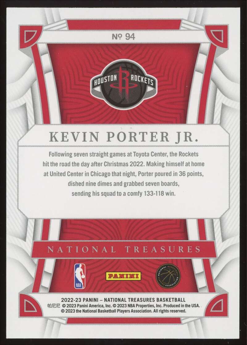 Load image into Gallery viewer, 2022-23 Panini National Treasures Red Kevin Porter Jr. #94 Houston Rockets /75  Image 2
