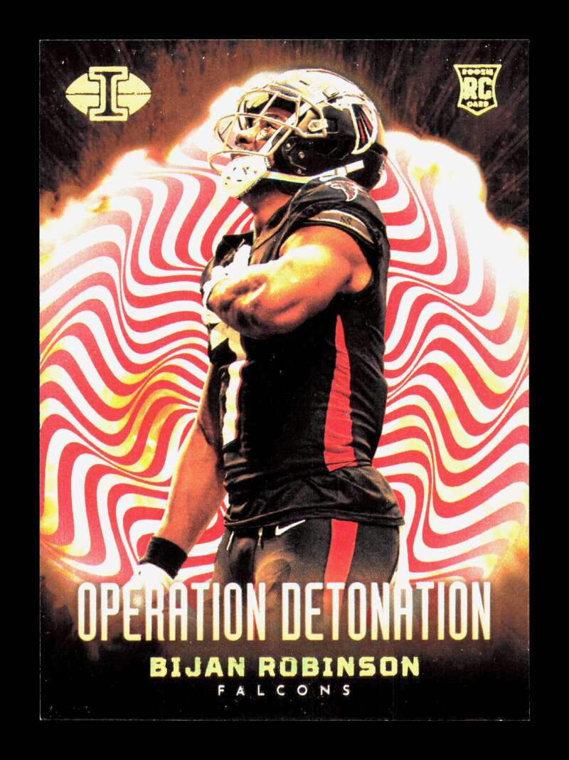 Load image into Gallery viewer, 2023 Panini Illusions Operation Detonation Red Bijan Robinson #17 Atlanta Falcons Print Line Crimp Rookie RC /75 Image 1
