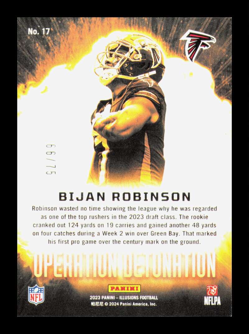 Load image into Gallery viewer, 2023 Panini Illusions Operation Detonation Red Bijan Robinson #17 Atlanta Falcons Print Line Crimp Rookie RC /75 Image 2
