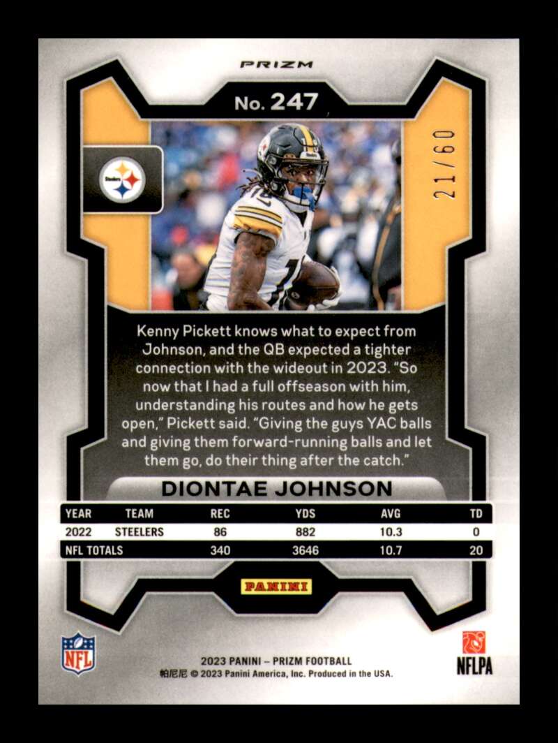 Load image into Gallery viewer, 2023 Panini Prizm Orange Wave Prizm Diontae Johnson #247 Pittsburgh Steelers /60  Image 2
