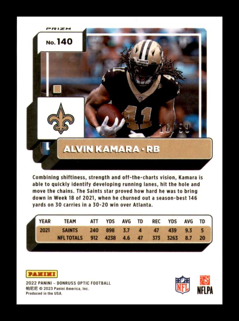 Load image into Gallery viewer, 2022 Donruss Optic Red Prizm Alvin Kamara #140 New Orleans Saints /99  Image 2
