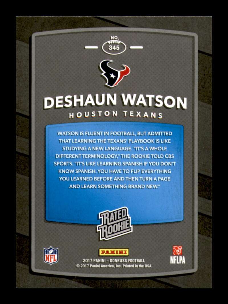 Load image into Gallery viewer, 2017 Donruss Deshaun Watson #345 Houston Texans Rookie RC Image 2
