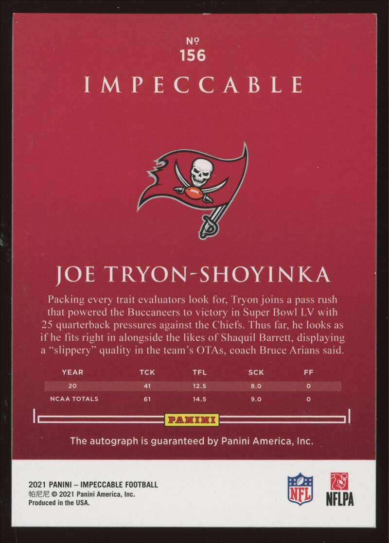 Load image into Gallery viewer, 2021 Panini Impeccable Silver Auto Joe Tryon-Shoyinka #156 Tampa Bay Buccaneers Rookie RC /49  Image 2
