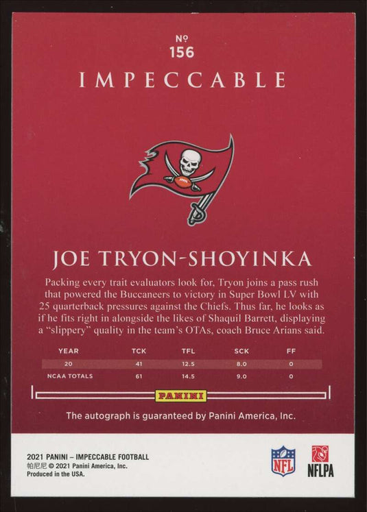 2021 Panini Impeccable Silver Auto Joe Tryon-Shoyinka