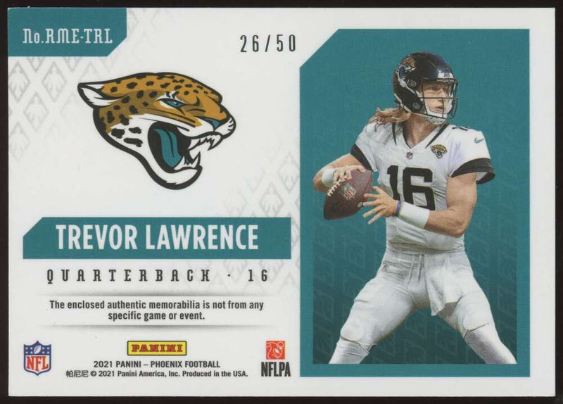 Load image into Gallery viewer, 2021 Panini Phoenix Rookie Patch Prime Yellow Trevor Lawrence #RME-TRL Jacksonville Jaguars RC Relic /50  Image 2
