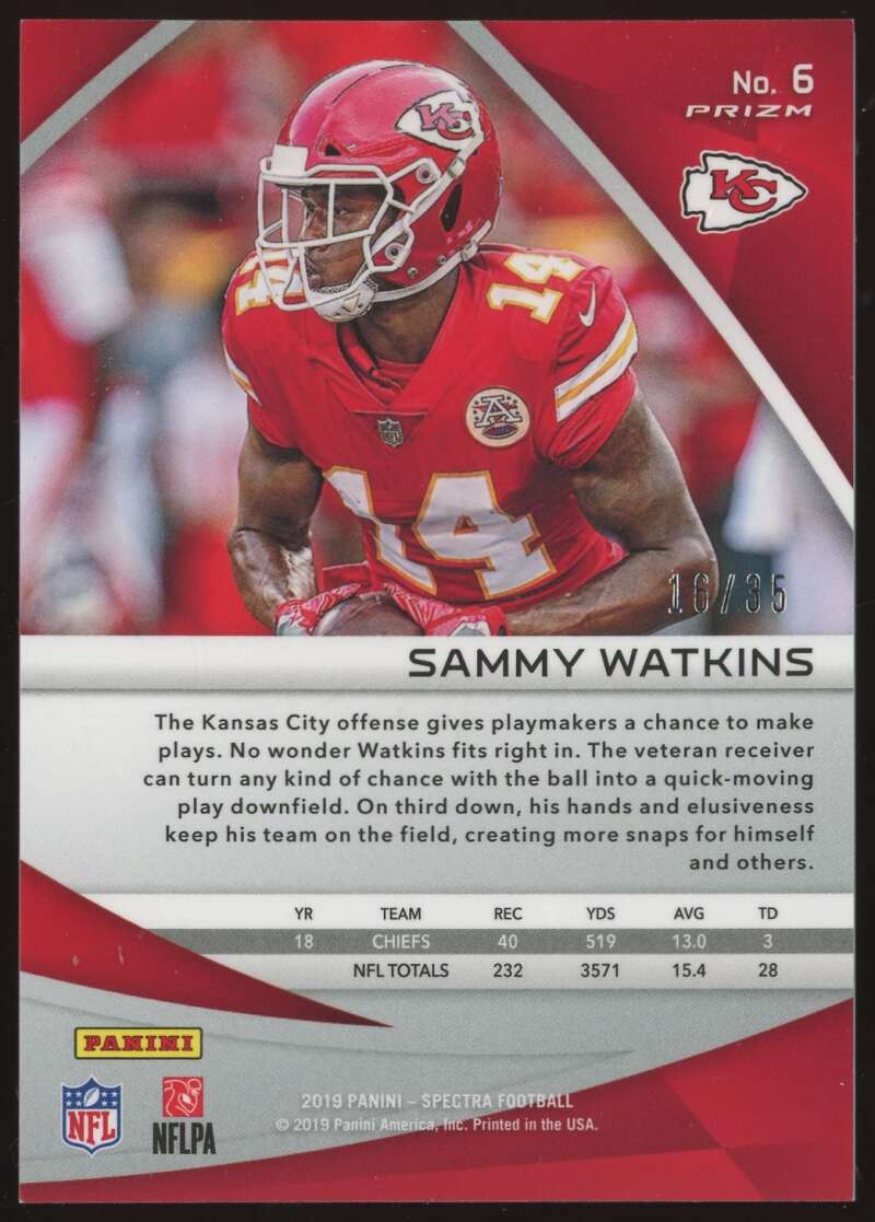 Load image into Gallery viewer, 2019 Panini Spectra Neon Green Sammy Watkins #6 Kansas City Chiefs /35  Image 2
