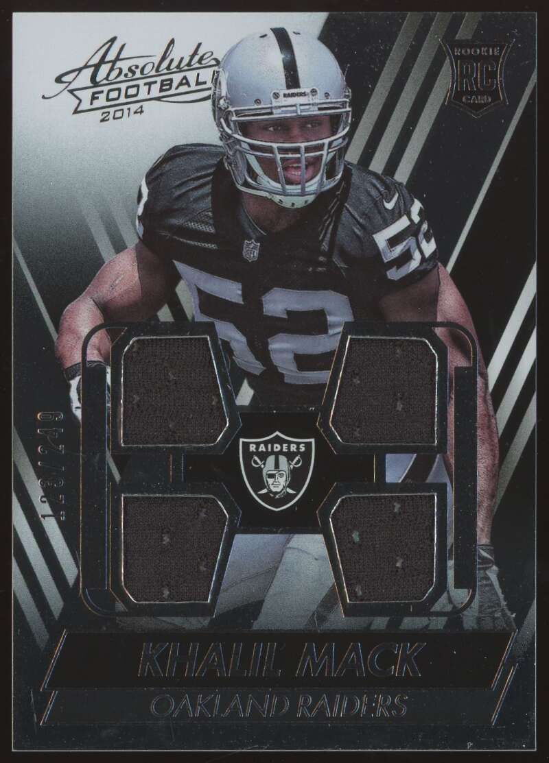 Load image into Gallery viewer, 2014 Panini Absolute Quad Patch Khalil Mack #KM Oakland Raiders Rookie RC Relic /249  Image 1
