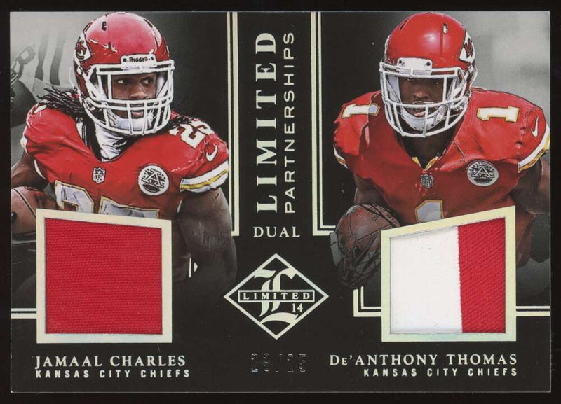 Load image into Gallery viewer, 2014 Panini Limited Partnerships Dual Patch De&#39;Anthony Thomas Jamaal Charles #LP2-KA Kansas City Chiefs Relic /25  Image 1
