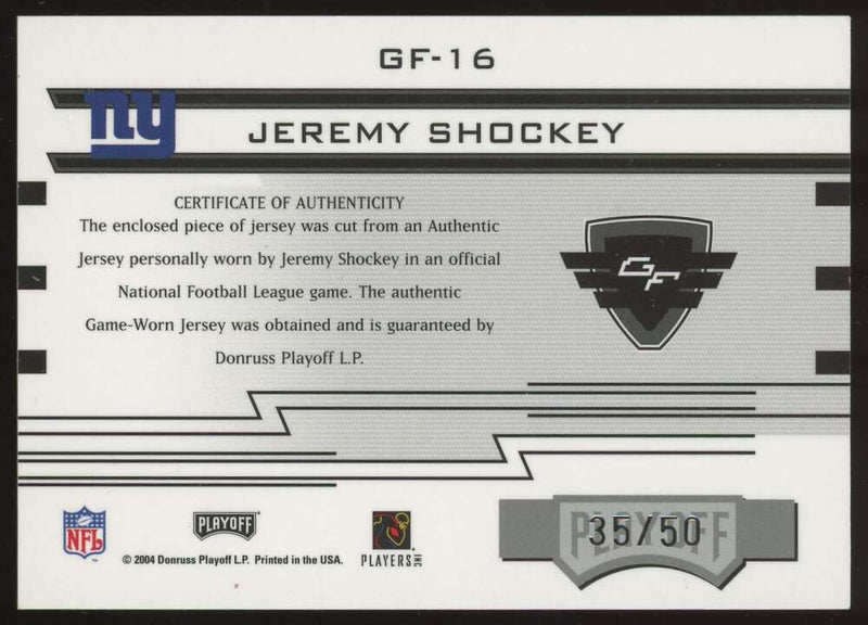 Load image into Gallery viewer, 2004 Playoff Absolute Gridiron Force Silver Jeremy Shockey #GF-16 New York Giants Patch Relic /50  Image 2
