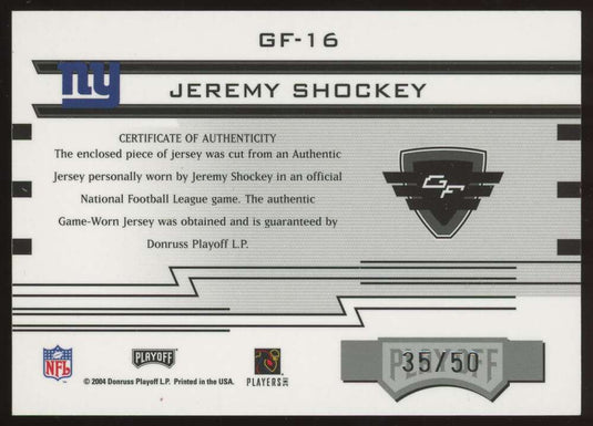 2004 Playoff Absolute Gridiron Force Silver Jeremy Shockey 