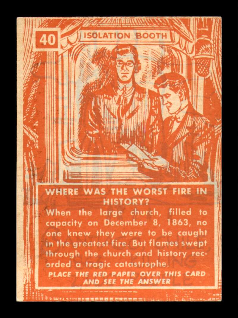 Load image into Gallery viewer, 1957 Topps Isolation Booth Where was the worst fire in history #40 VG-VGEX Image 2

