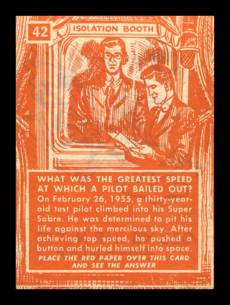 Load image into Gallery viewer, 1957 Topps Isolation Booth Name the top speed at which a pilot bailed out #42 EX-EXMINT Image 2
