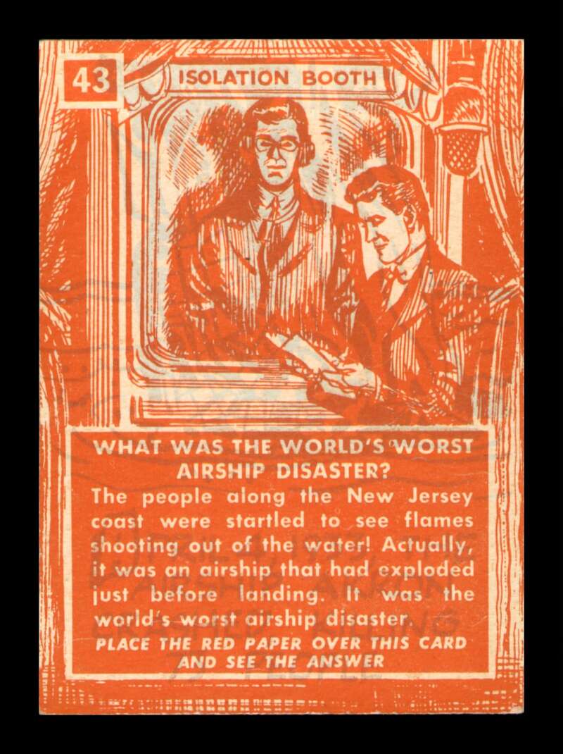 Load image into Gallery viewer, 1957 Topps Isolation Booth What was the world&#39;s worst airship disaster #43 EX-EXMINT Image 2
