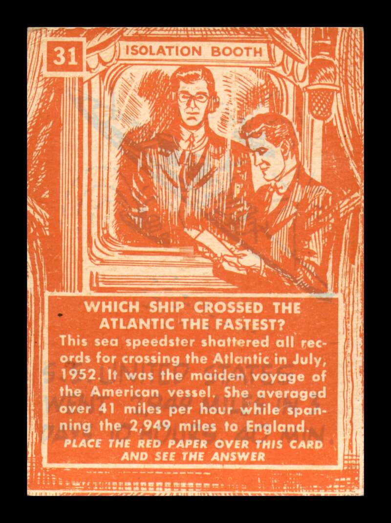 Load image into Gallery viewer, 1957 Topps Isolation Booth Which ship crossed the Atlantic the fastest #31 Wrinkle Image 2
