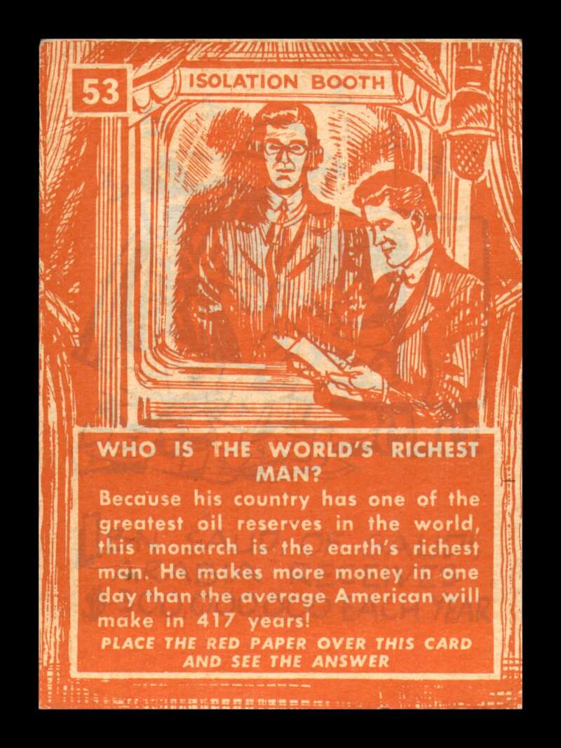 Load image into Gallery viewer, 1957 Topps Isolation Booth Who is the world&#39;s richest man #53 Crease Image 2
