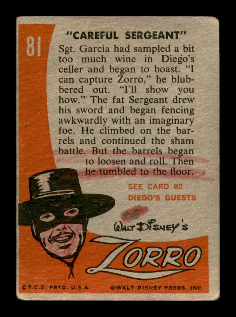 Load image into Gallery viewer, 1958 Topps Zorro Careful Sergeant #81 Crease MK Ink Mark on Back Image 2
