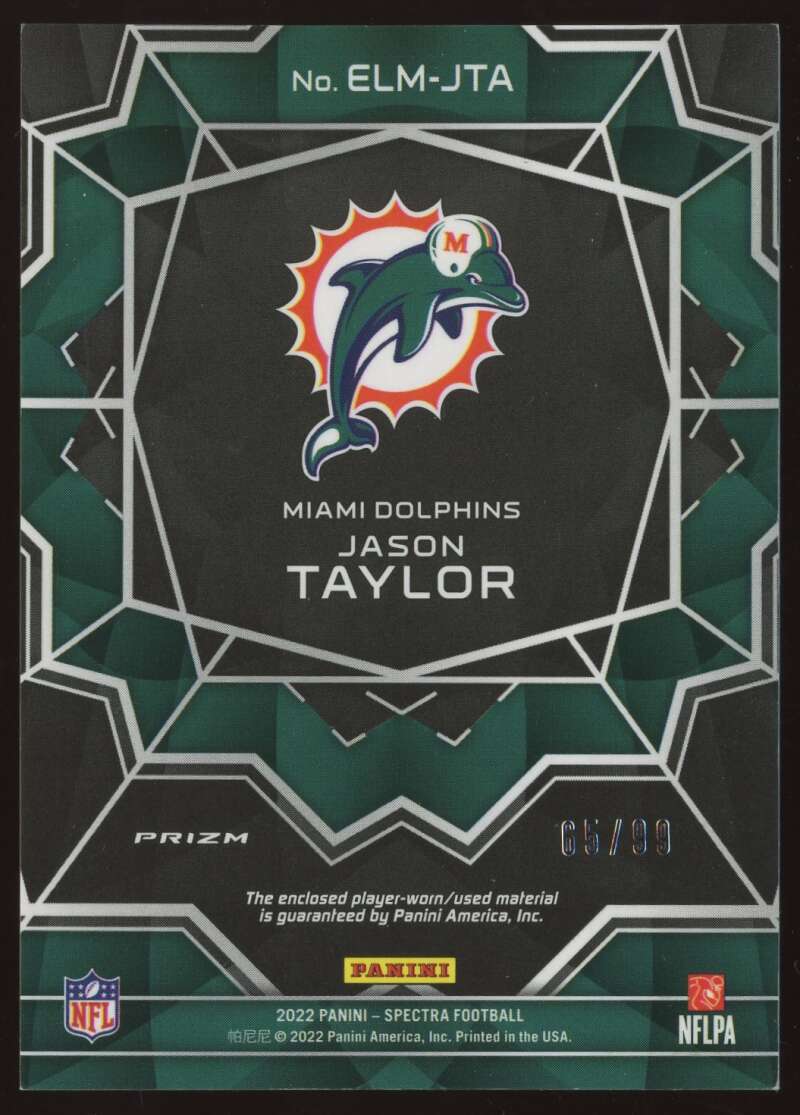 Load image into Gallery viewer, 2022 Panini Spectra Epic Legends Jason Taylor #ELM-JTA Miami Dolphins Patch Relic /99  Image 2
