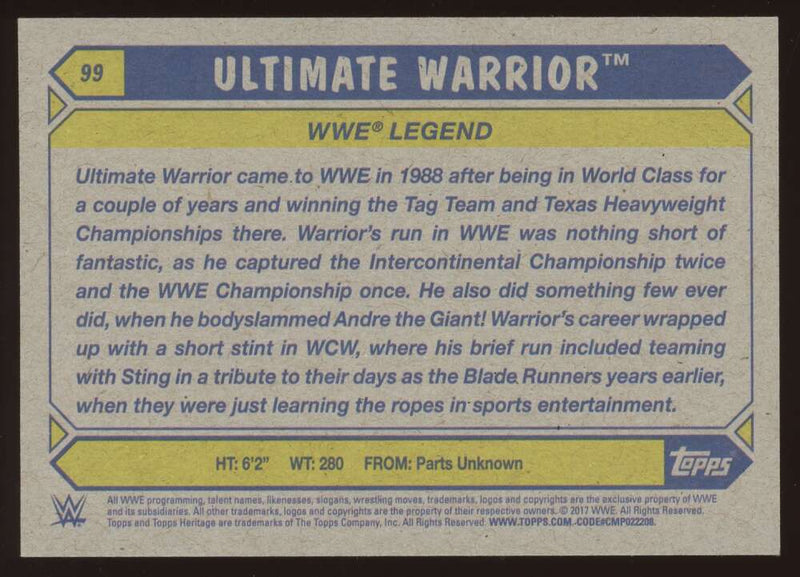 Load image into Gallery viewer, 2017 Topps Heritage WWE Silver Ultimate Warrior #99 WWF Short Print SP /25  Image 2
