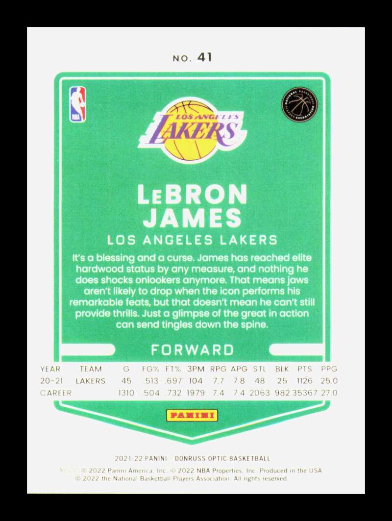 Load image into Gallery viewer, 2021-22 Donruss Optic LeBron James #41 Los Angeles Lakers  Image 2
