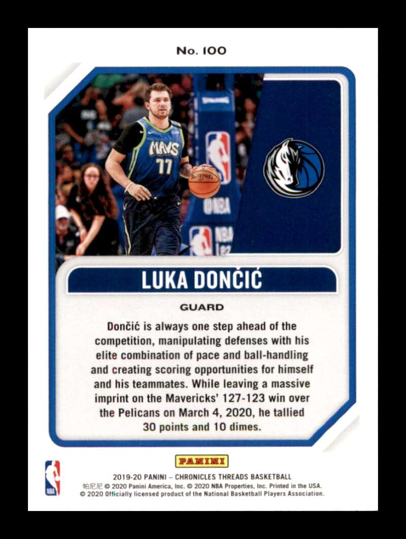 Load image into Gallery viewer, 2019-20 Panini Chronicles Threads Luka Doncic #100 Dallas Mavericks  Image 2
