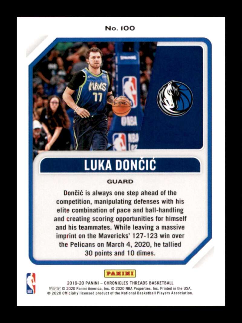 Load image into Gallery viewer, 2019-20 Panini Chronicles Threads Luka Doncic #100 Dallas Mavericks  Image 2
