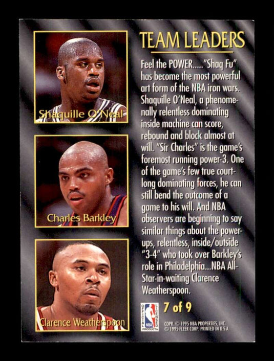 1994-95 Fleer Team Leaders Shaquille O'Neal Clarence Weatherspoon Charles Barkley 