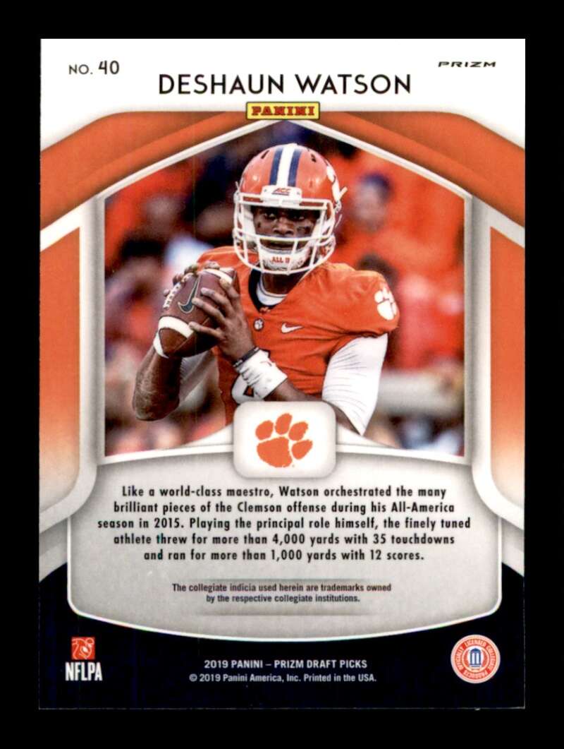 Load image into Gallery viewer, 2019 Panini Prizm Draft Blue Prizm Deshaun Watson #40 Clemson Tigers  Image 2
