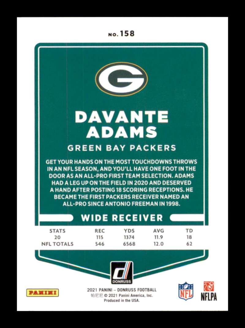 Load image into Gallery viewer, 2021 Donruss Press Proof Red Davante Adams #158 Green Bay Packers Photo Variation Image 2
