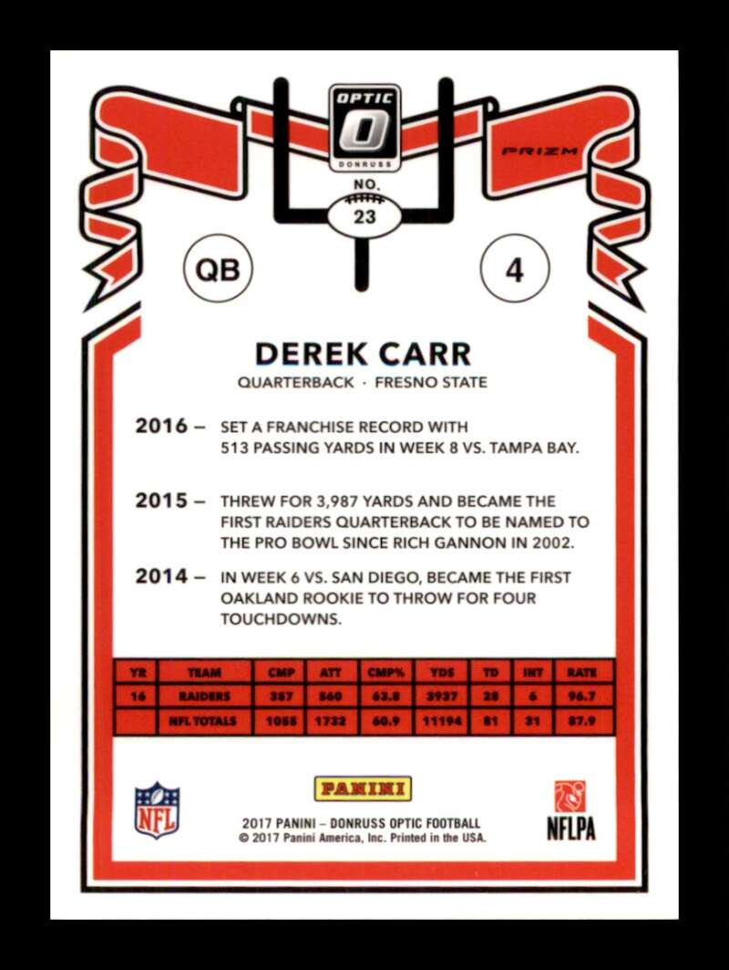 Load image into Gallery viewer, 2017 Donruss Optic 1981 Tribute Derek Carr #23 Oakland Raiders  Image 2
